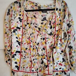 Rare Diane Von Furstenberg DVF 100% Silk Floral Print White Peplum Top sz4